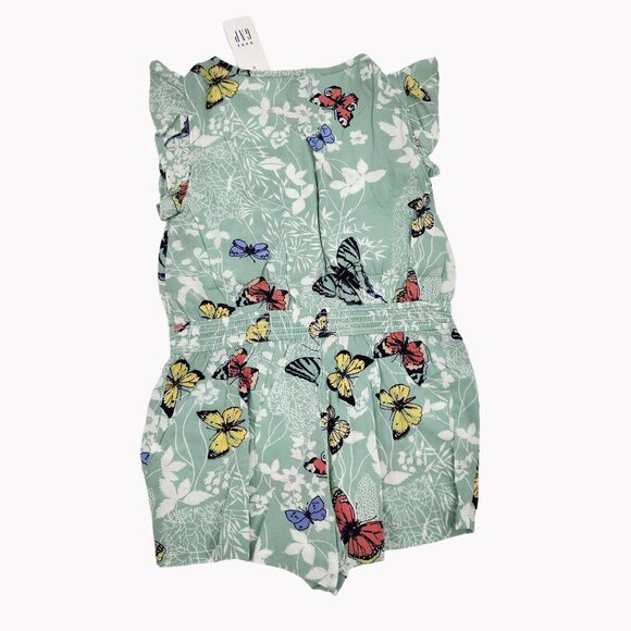 Baby Gap Toddler Girls Size 4 Green Butterfly Print Ruffled Romper Outfit NEW - Picture 6 of 6